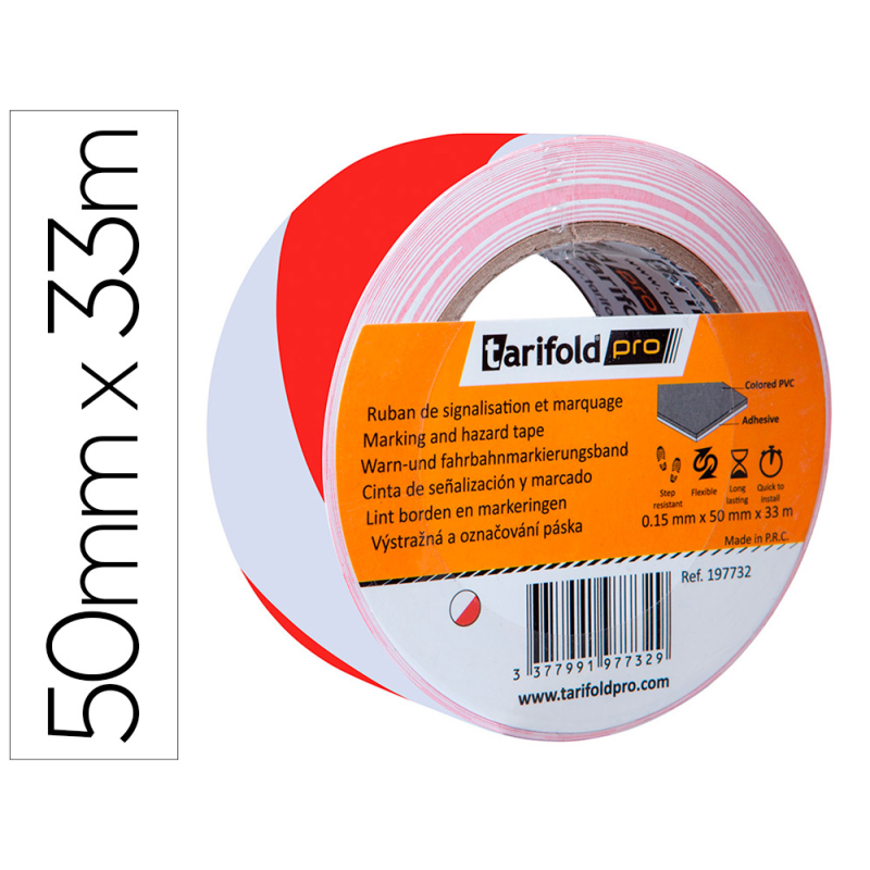 Cinta adhesiva djois seguridad para marcaje y señalizacion de suelo 33 mt x 50 mm color blanco/rojo