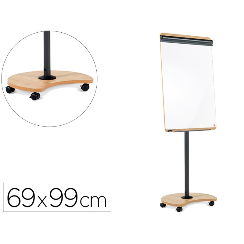 Pizarra blanca rocada gama natural movil lacada magnetica con 2 brazos abatibles 69x99 cm