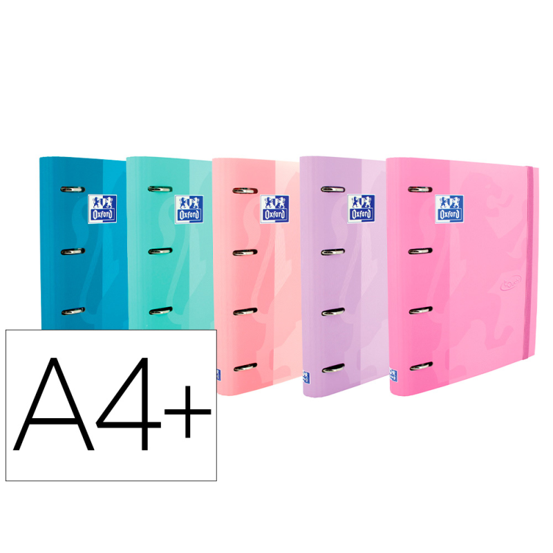 Carpeta con recambio oxford europeanbinder touch pastel 4 anillas 35 mm din a4+ tapa extradura con gomilla colores