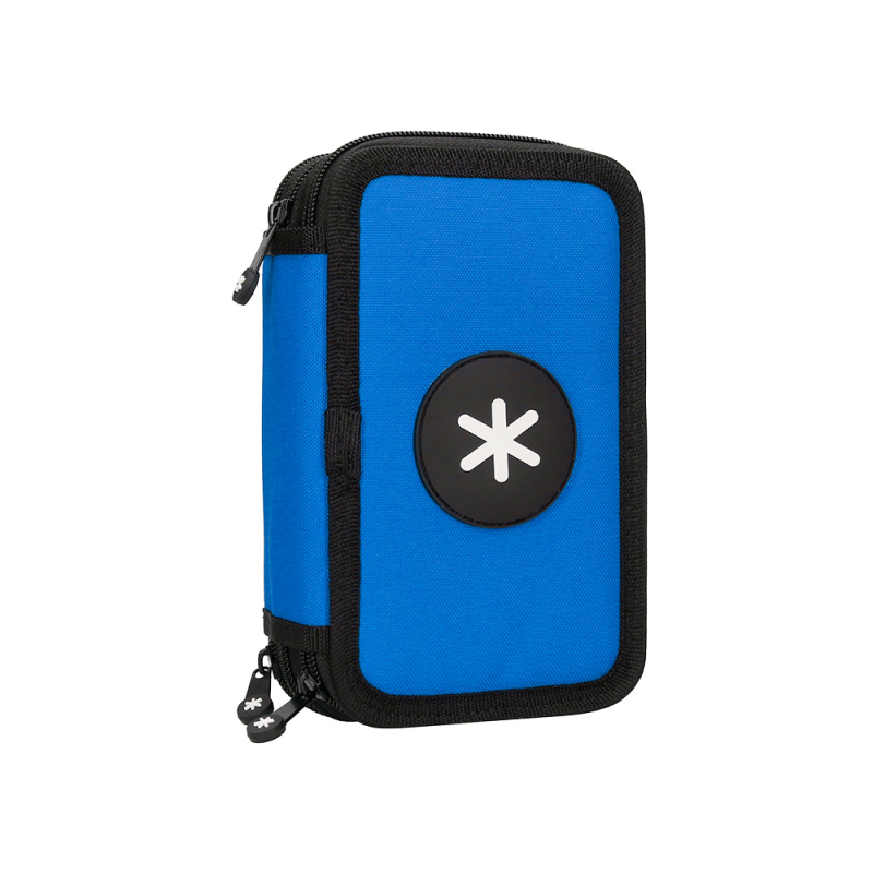 Plumier escolar antartik triple cremallera color azul 36 piezas