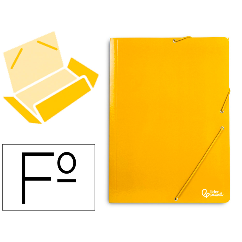 Carpeta liderpapel gomas tres solapas carton plastificado folio color amarillo