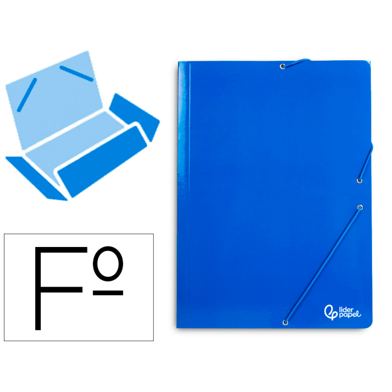 Carpeta liderpapel gomas tres solapas carton plastificado folio color azul