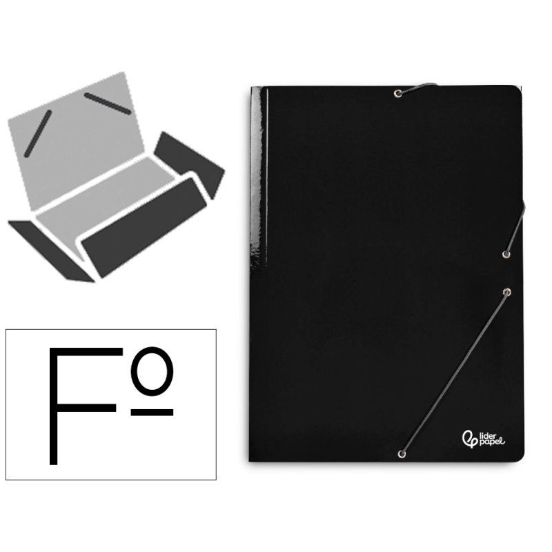Carpeta liderpapel gomas tres solapas carton plastificado folio color negro