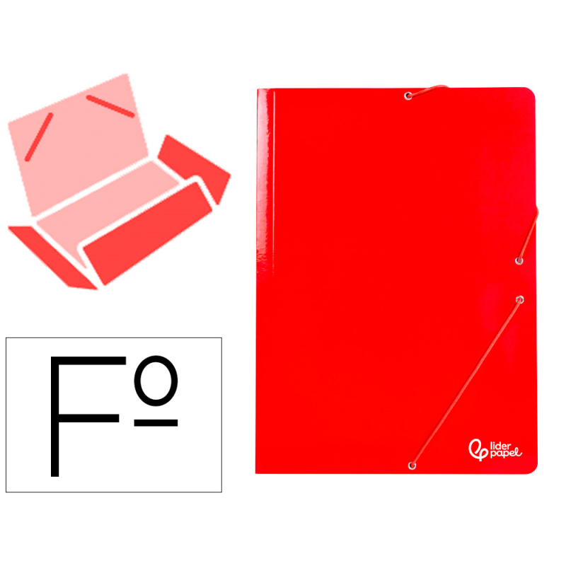 Carpeta liderpapel gomas tres solapas carton plastificado folio color rojo