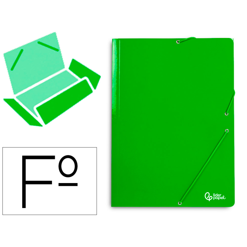 Carpeta liderpapel gomas tres solapas carton plastificado folio color verde