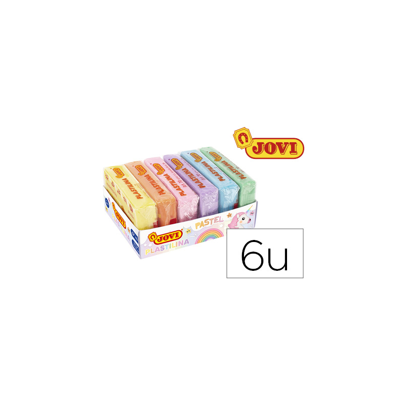 Plastilina jovi 70 tamaño pequeño caja de 6 unidades colores pastel surtidos 50g