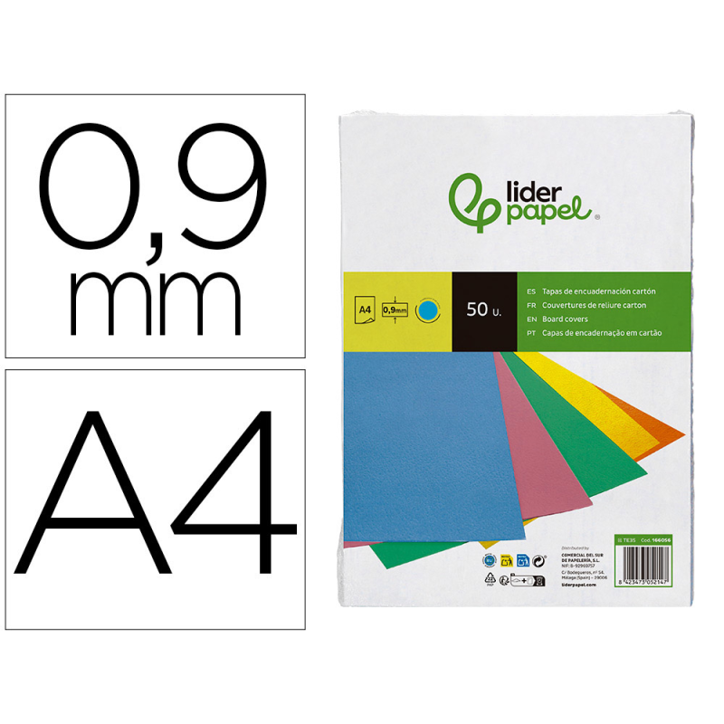 Tapa encuadernacion liderpapel carton a4 0,9mm azul fluor paquete de 50 unidades