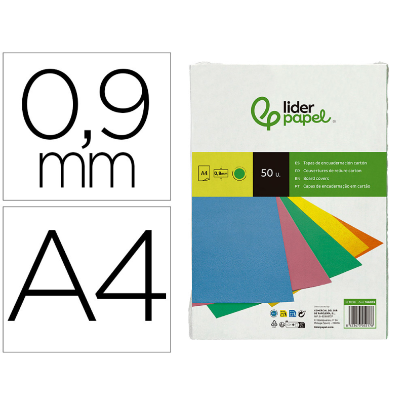 Tapa encuadernacion liderpapel carton a4 0,9mm verde fluor paquete de 50 unidades