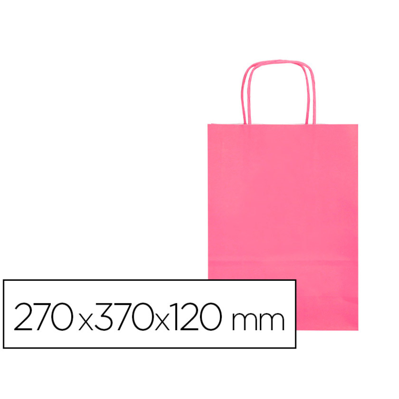Bolsa papel q-connect celulosa rosa m con asa retorcida 270x370x120 mm
