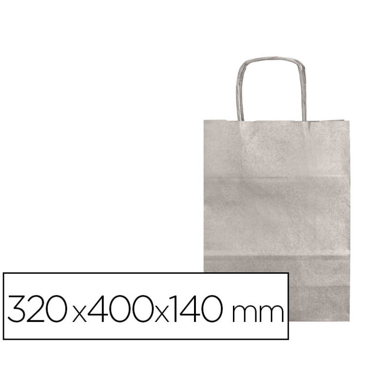 Bolsa papel q-connect kraft plata l con asa retorcida 320x400x140 mm