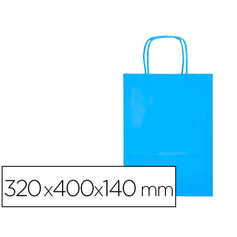 Bolsa papel q-connect celulosa celeste l con asa retorcida 320x400x140 mm