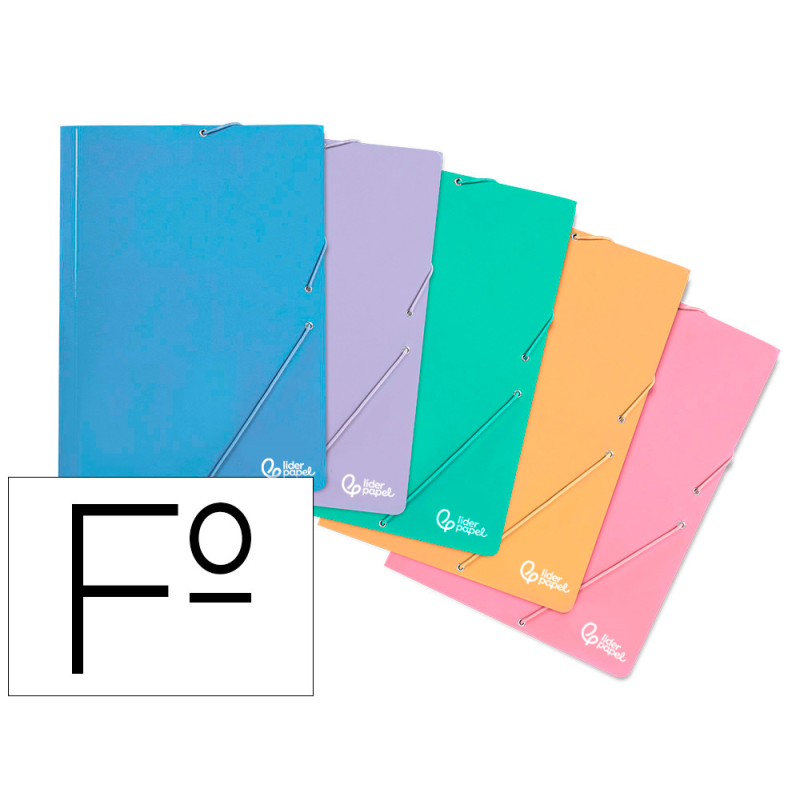 Carpeta liderpapel gomas tres solapas carton plastificado folio colores pasteles surtidos