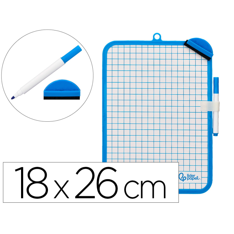 Pizarra blanca liderpapel 18x26 cm doble cara lisa y cuadriculada con rotulador y borrador