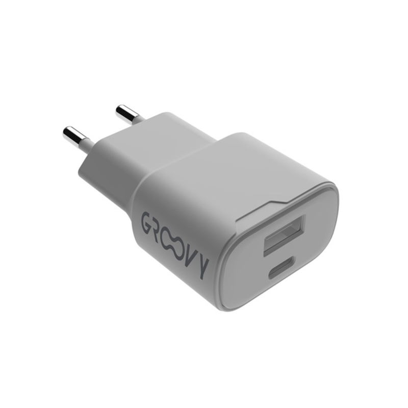 Cargador pared groovy 1 usb-a + 1 usb-c carga rapida blanco