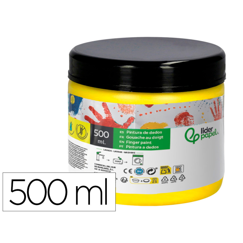 Pintura dedos liderpapel tarrina de 500 ml amarillo