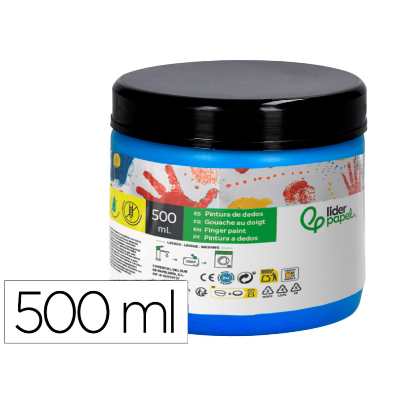 Pintura dedos liderpapel tarrina de 500 ml azul