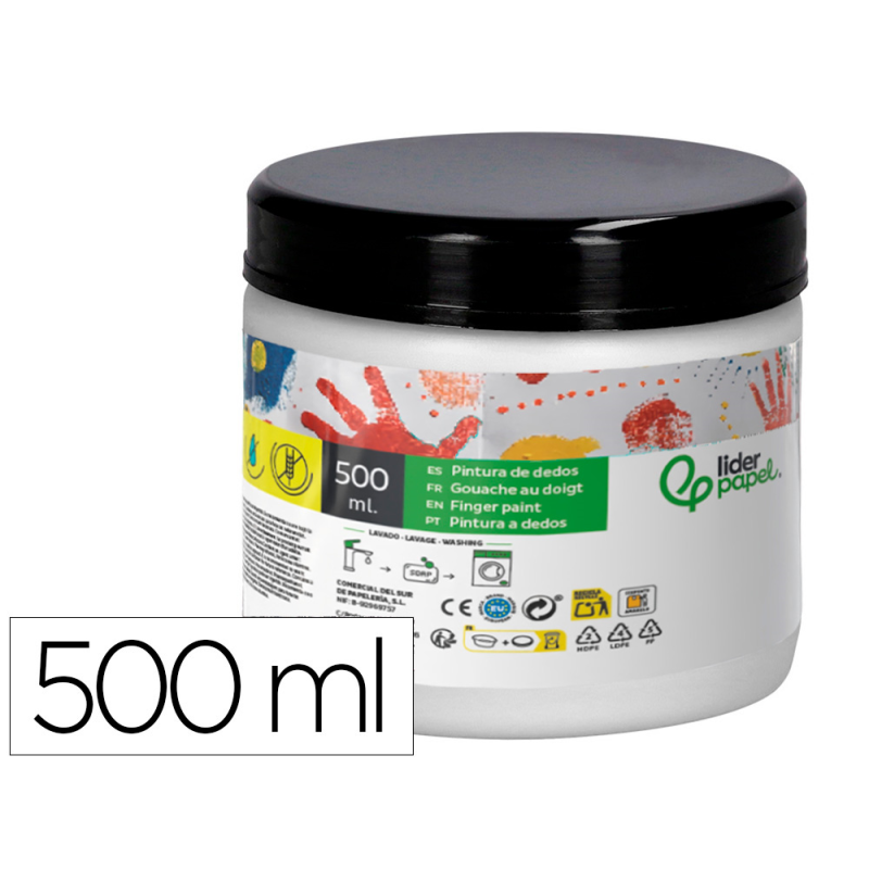 Pintura dedos liderpapel tarrina de 500 ml blanco