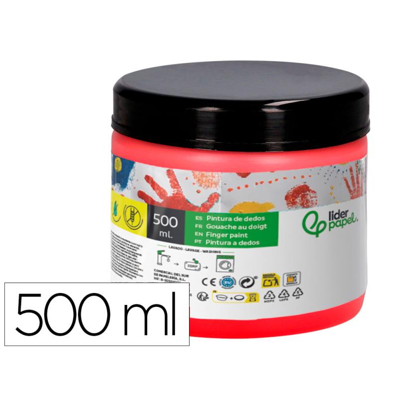 Pintura dedos liderpapel tarrina de 500 ml rojo