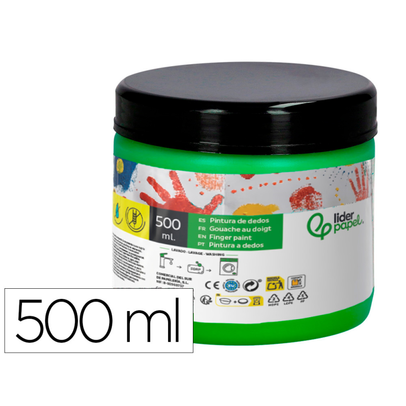 Pintura dedos liderpapel tarrina de 500 ml verde
