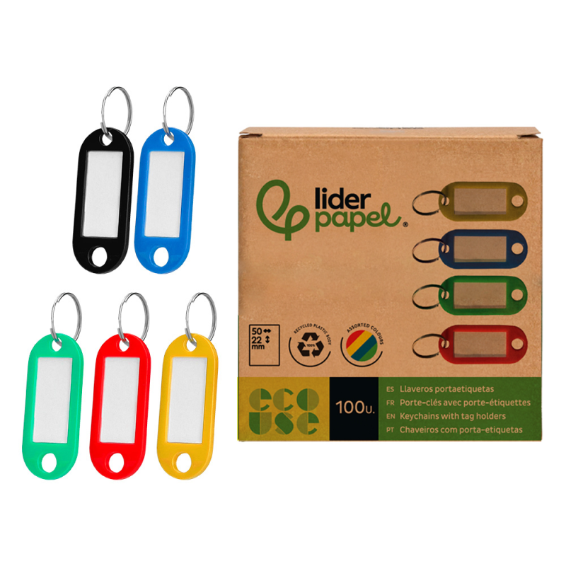 Llavero portaetiquetas liderpapel ecouse fabricado en plastico reciclado caja de 100 unidades