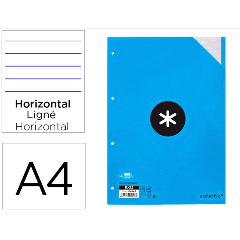 Recambio antartik a4 100 hojas 100gr rayado horizontal 4 taladros bandas de 5 colores