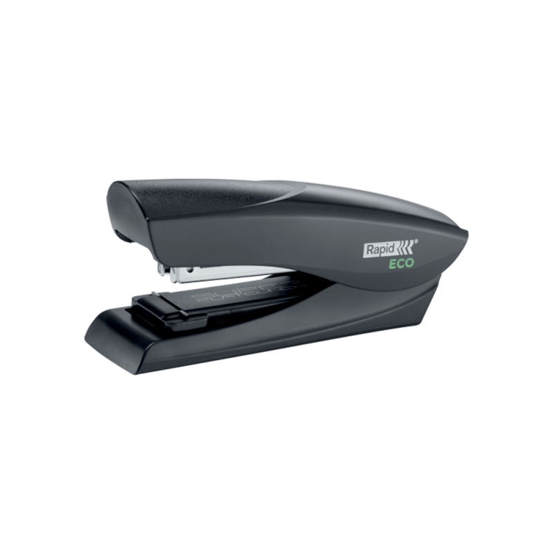 Grapadora rapid fashion eco plastico 100% reciclado capacidad 25 hojas usa grapas 24/6 y 26/6 color negro