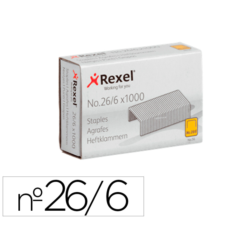 Grapas rexel 26/6 mm galvanizada caja de 1000 unidades