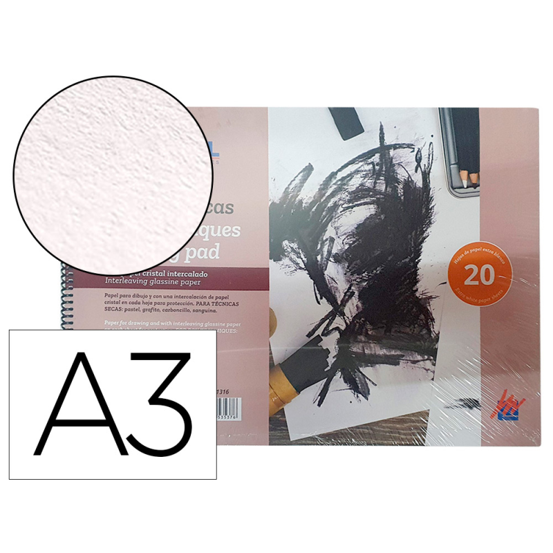 Bloc dibujo tecnica secas michel espiral din rtecon papel cristal intercalado 20 hojas gr/m2 297x420 mm