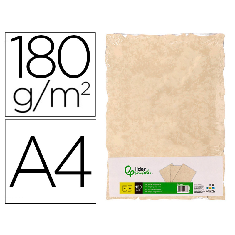 Papel pergamino liderpapel din a4 con bordes 180 gr color crema paquete de 50 hojas