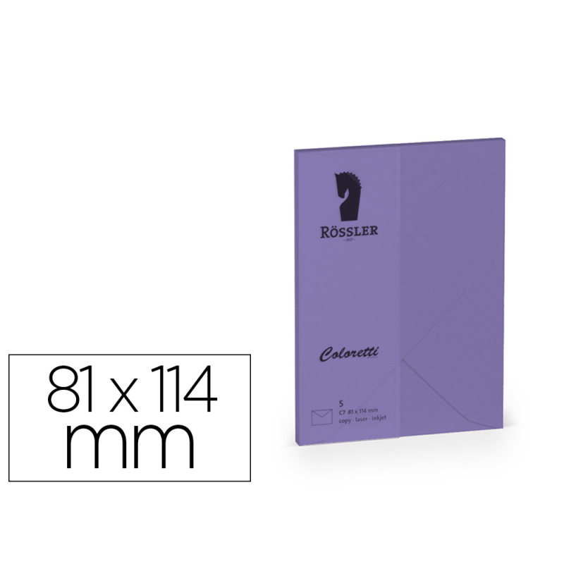 Sobre rossler coloretti c7 color lila 81x114 mm pack de 5 unidades