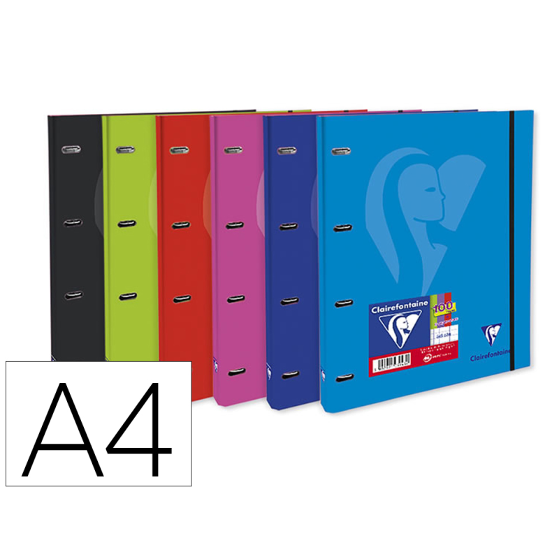 Carpeta clairefontaine mimesys 4 anillas 20 mm carton forrado din a4 con recambio colores surtidos