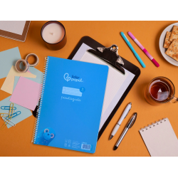Cuaderno espiral liderpapel a4 pautaguia tapa plastico 80h 90gr cuadro pautado 3mm con margen color azul