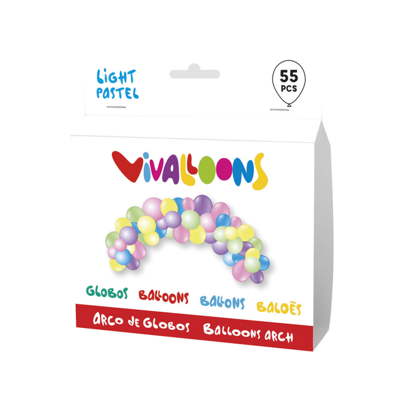 Globo 100% latex biodegradable guinarlda arco light 55 unidades colores pastel