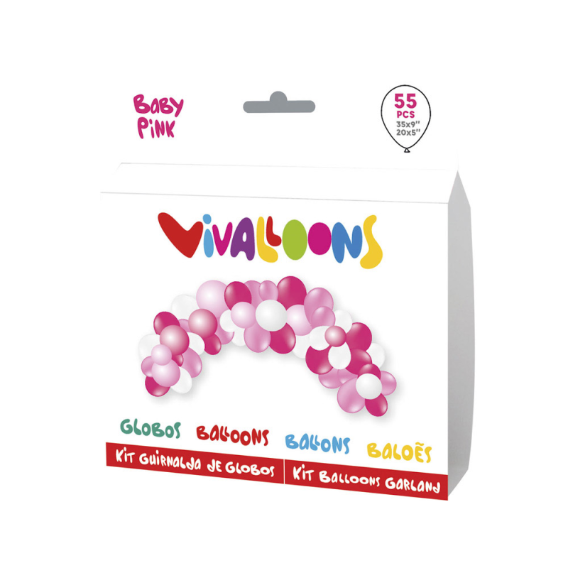 Globo 100% latex biodegradable guinarlda arco baby pink 55 unidades colores pastel