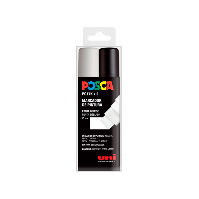 Rotulador uni posca pc-17k/2c marcador de pintura punta biselada 15 mm estuche de 2 unidades blanco/negro