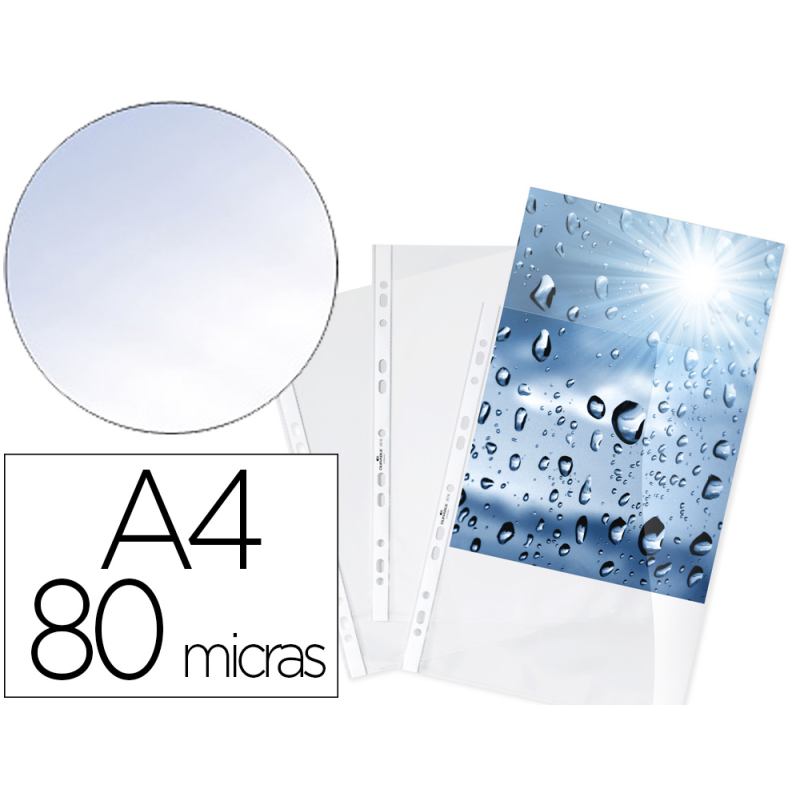 Funda multitaladro durable premium din a4 polipropileno 80 mc cristal bolsa de 100 unidades