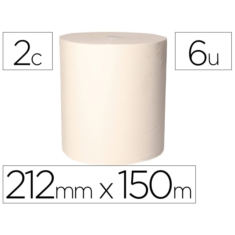 Papel secamanos bunzl greensource 2 capas celulosa blanca 212 mm x 150 mt con sistema autocorte paquete de