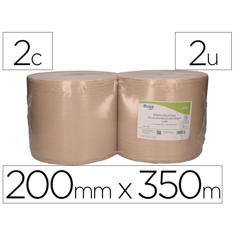 Papel secamanos bunzl greensource nature 2 capas celulosa reciclada kraft 200 mm x 350 mt paquete de 2