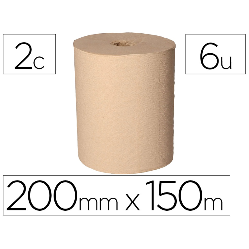 Papel secamanos bunzl greensource nature 2 capas celulosa reciclada kraft 200 mm x 150 mt paquete de 6