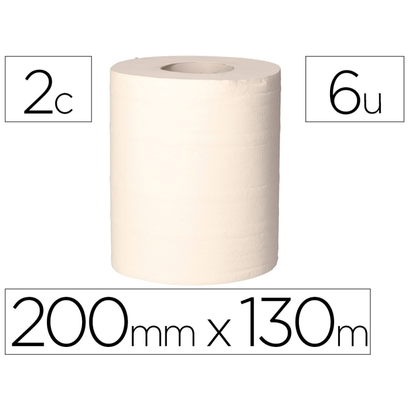 Papel secamanos bunzl greensource 2 capas celulosa blanca 200 mm x 130 mt paquete de 6 rollos