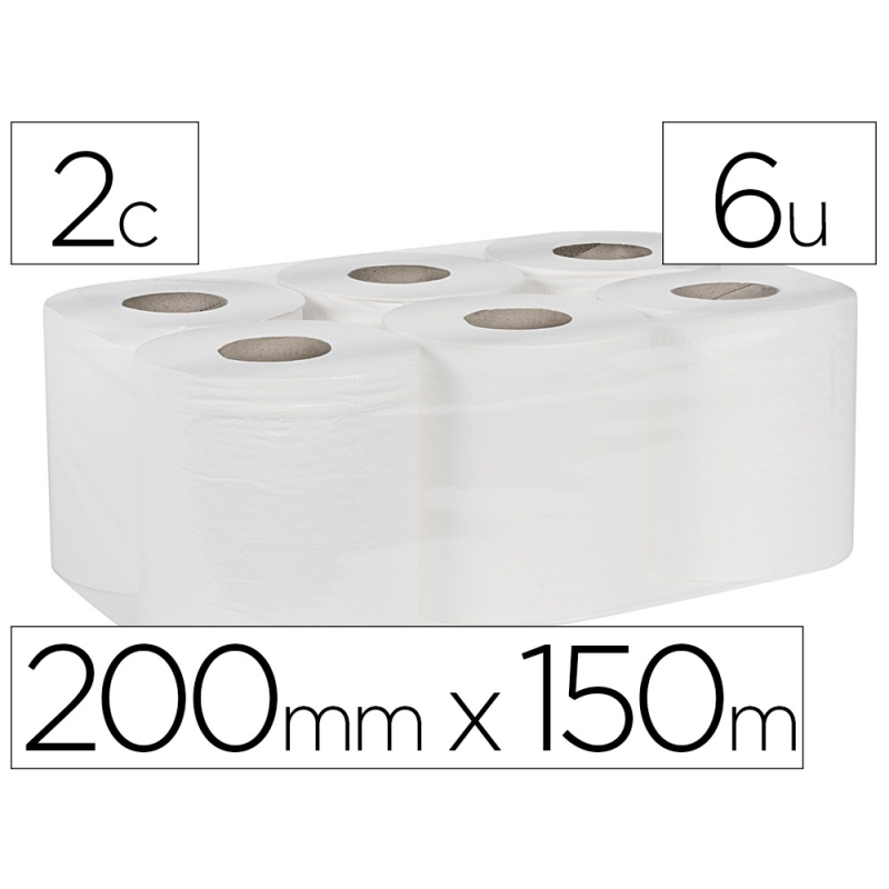 Papel secamanos bunzl greensource 2 capas celulosa blanca 200 mm x 150 mt paquete de 6 rollos
