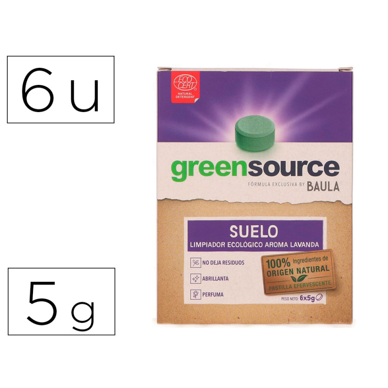 Limpiador de suelos bunzl greensource ecologico pastilla de 5 gr paquete de 6 unidades