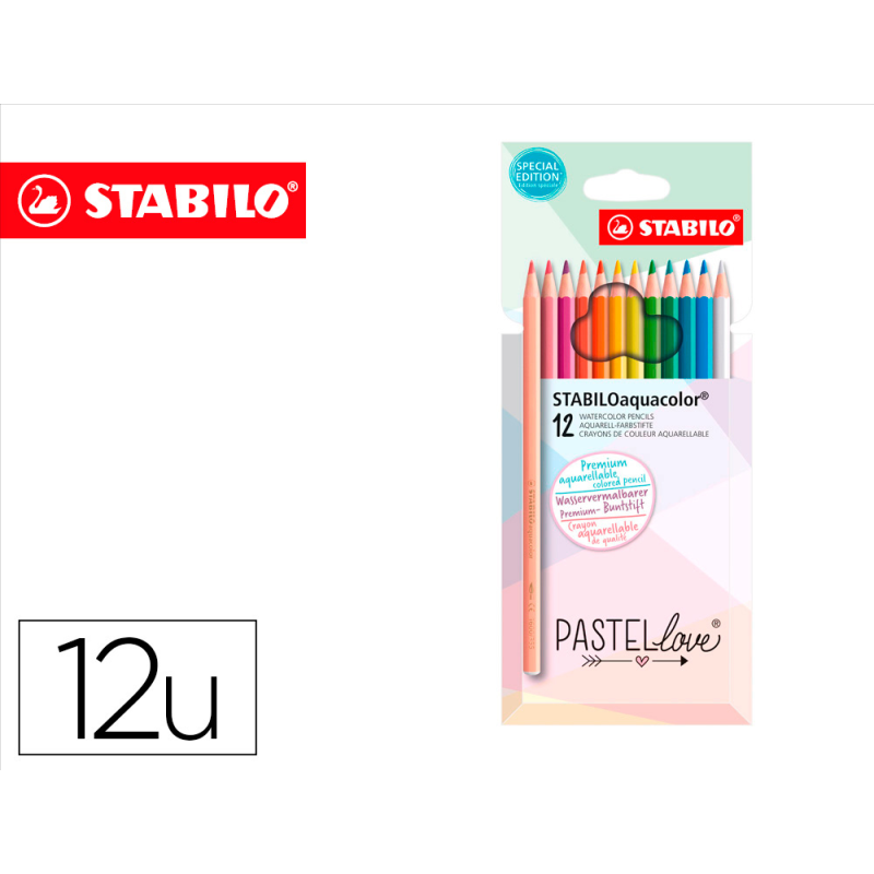 Lapices de colores stabilo aquacolor acuarelables pastel love estuche carton de 12 colores surtidos
