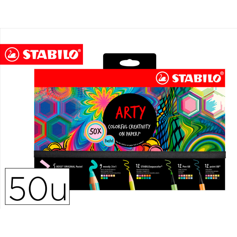 Set stabilo creativo arty line pastel 50 unidades surtidas