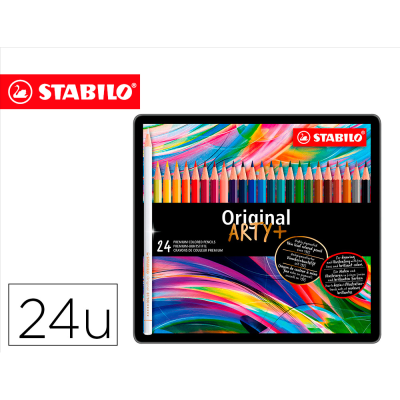 Lapices de colores stabilo acuarelables original arty estuche metalico de 24 colores surtidos