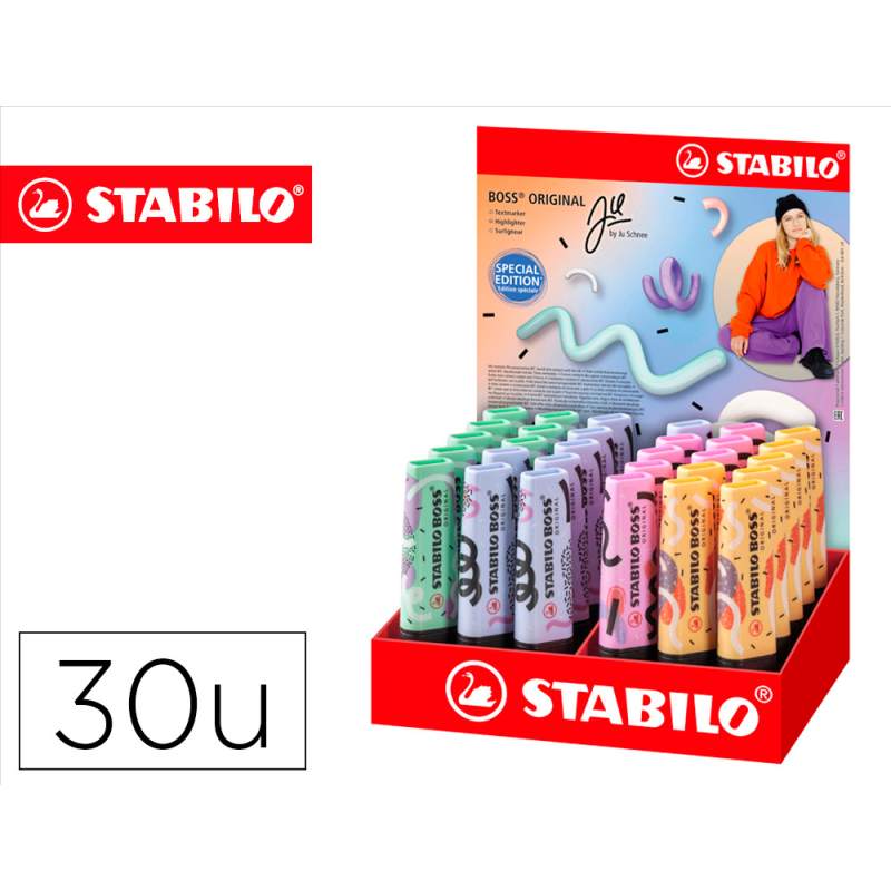 Rotulador stabilo boss fluorescente original pastel by ju schnee expositor de 30 unidades colores surtidos