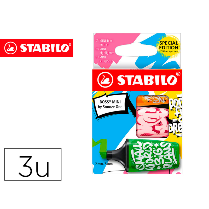 Rotulador stabilo boss mini fluorescente by snooze one estuche de 3 unidades colores surtidos