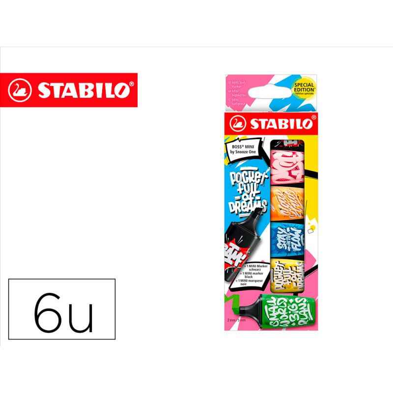 Rotulador stabilo boss mini fluorescente by snooze one estuche de 6 unidades colores surtidos