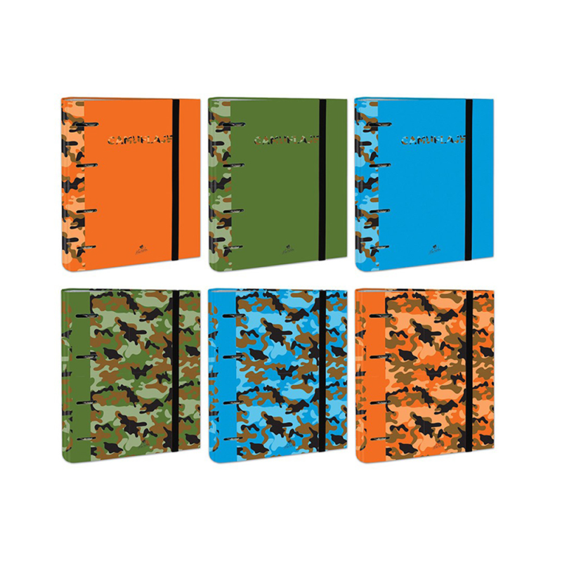 Carpeta de 4 anillas de 40 mm mixtas carton forrado folio colores surtidos camuflaje 6 diseños