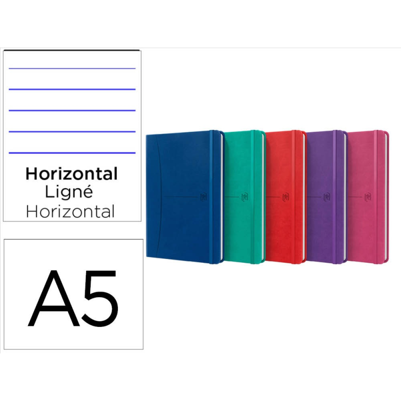 Cuaderno oxford cosida tapa extradura din a5 80 hojas rayado horizontal colores vivos surtidos